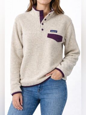 Patagonia Synchilla Snap T Fleece Pullover Oatmeal Plum Women’s Small